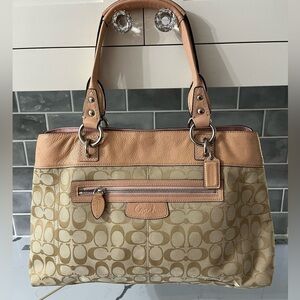 Coach Penelope Shopper Tote Cream Patent Leather Trim C Logo Shoulder Bag